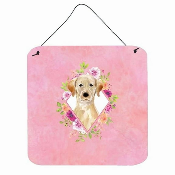 Carolines Treasures CK4227DS66 Yellow Lab Pink Flowers Wall or Door Hanging Prints 6x6 multicolor