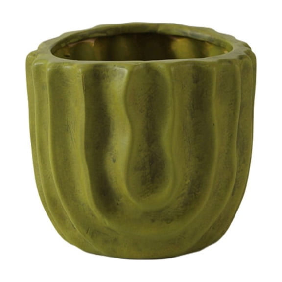 Plant Flower Pot, Small Ceramic Modern Flower Pots with Drainage Hole for Home Office Indoor Outdoor Planters Handmade Textured with Irregular Green