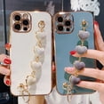 thumbnail image 2 of Corazón Pulsera Cadena Caso Para iPhone 13 12 11 pro XS max XR X SE2020 7 8 Plus Teléfono Titular De La Correa De Lujo Chapado Cuadrado Lente Cámara Protector Cubierta Trasera, 2 of 4