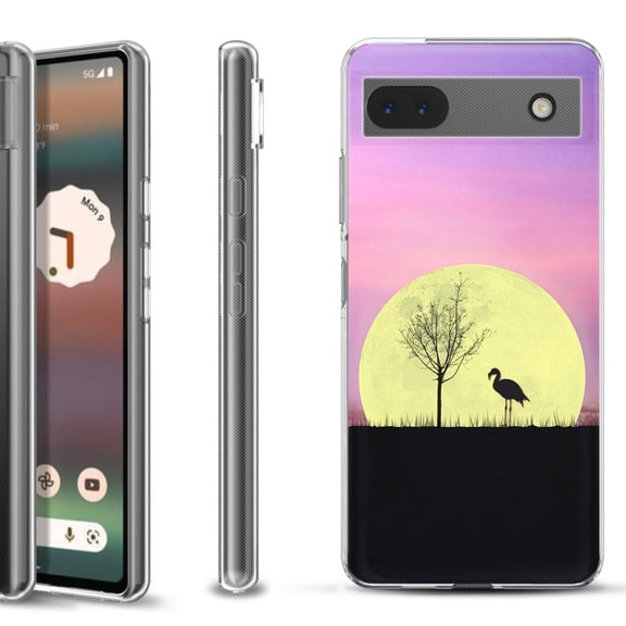 Slim-Fit Gel TPU Phone Case for Google Pixel 6a, by OneToughShield ® - Moonlight Flamingo