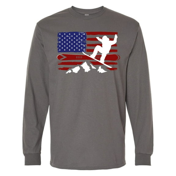 Inktastic Snowboarding Us Flag Long Sleeve T-Shirt