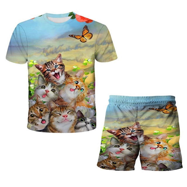 Conjuntos de ropa para niños y niñas de verano 2023, camisetas bonitas de dibujos animados para niños, pantalones cortos, 2 uds./trajes, trajes informales con estampado 3D, trajes 8T Gao Jinjia LED