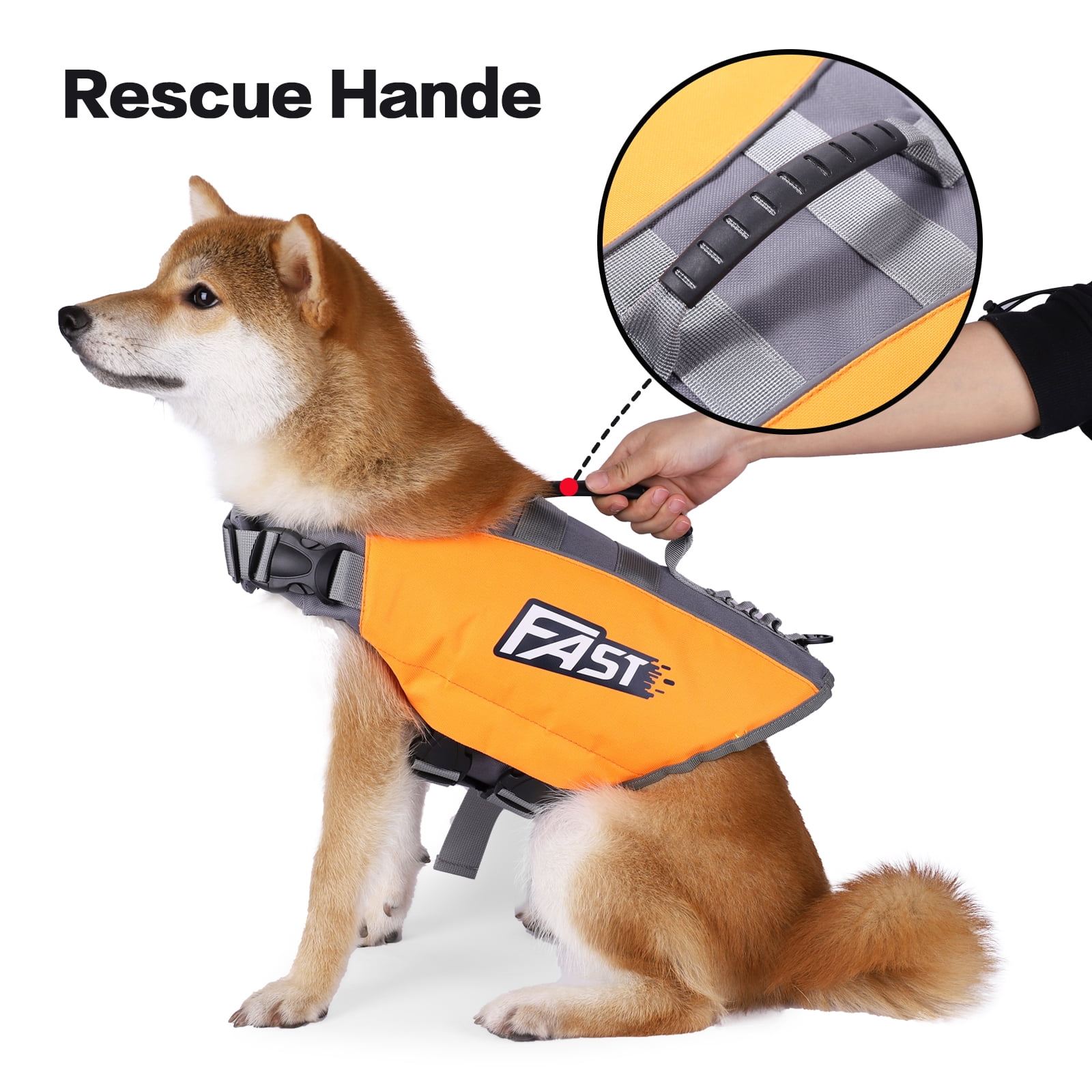 Amztom Dog Life Jacket, Quick Release Buckles & Rescue Handle, Adjustable Breathable Dog Life Vest for Swimming (Orange,S)