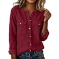 thumbnail image 2 of CQONEPT Long Sleeve Shirt for Women Button Down Blouse Long Sleeve Dressy Casual Cotton Linen Blend Fall Clothes Wine S, 2 of 6