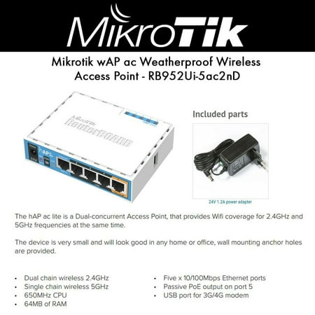 - Mikrotik hAP ac lite Dual Access Point 2.4GHz 5GHz 11a/n/ac 5-port PoE USB OSL4