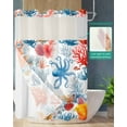thumbnail image 2 of No Hook Shower Curtains with Snap in Liner, Red Blue Coastal Waterproof Fabric Shower Curtain, Octopus Coral Summer Beach Ocean Double Layers & See-Through Top Window Bathroom Curtains 72''x96'', 2 of 6