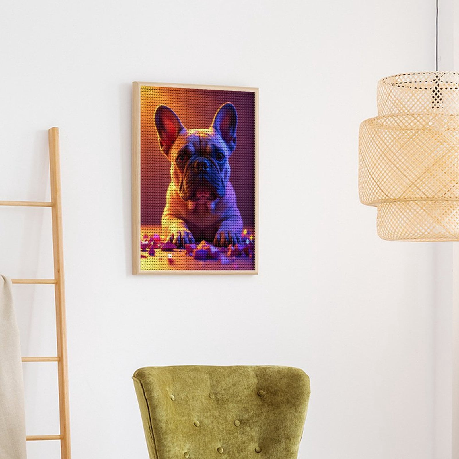 Diamond Art Kits for Adults, Calm Bulldog Under Colorful Light 5D Diamond Painting Kits for Adults Beginners, DIY Full Drill Diamond Painting, Gem Art and Crafts 12x16