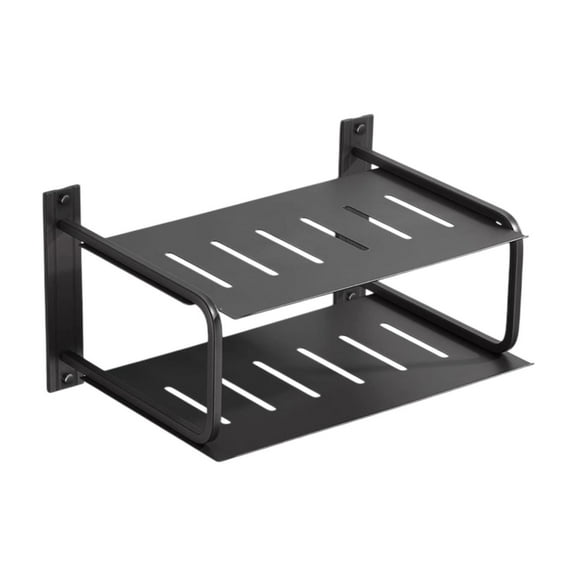 kowaku 2 Layers Shelf Wall Mount Router Shelf Holder Home Organizer Storage Box for Socket Bedroom Player Office Black