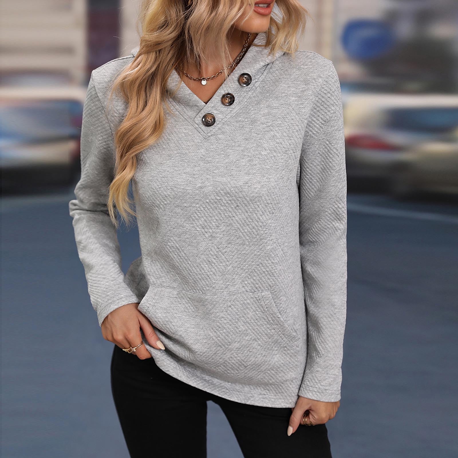 Flowy Tops For Women, Fiudx Women's Fashion Autumn Winter Solid Button  Hooded Long Sleeve Sweatshirt Tops For Fall Winter Casual - Walmart.com
