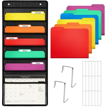 D-FantiX Wall Hanging File Organizer with 6 Folder, Storage Pocket Chart with 6 Name Tag, Classroom Must Have Paper Organizer for Teacher, Over The Door File Organizer for School Mailbox Home Office
