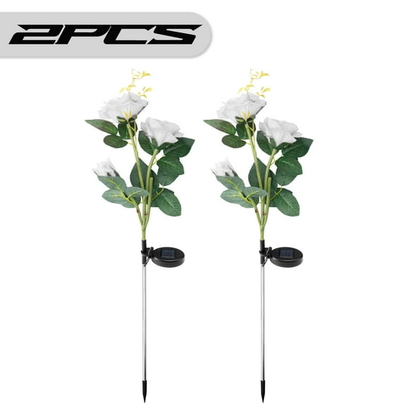 Liwarace 1-2Pcs 3 Head Rose Light Solar Waterproof Outdoor
