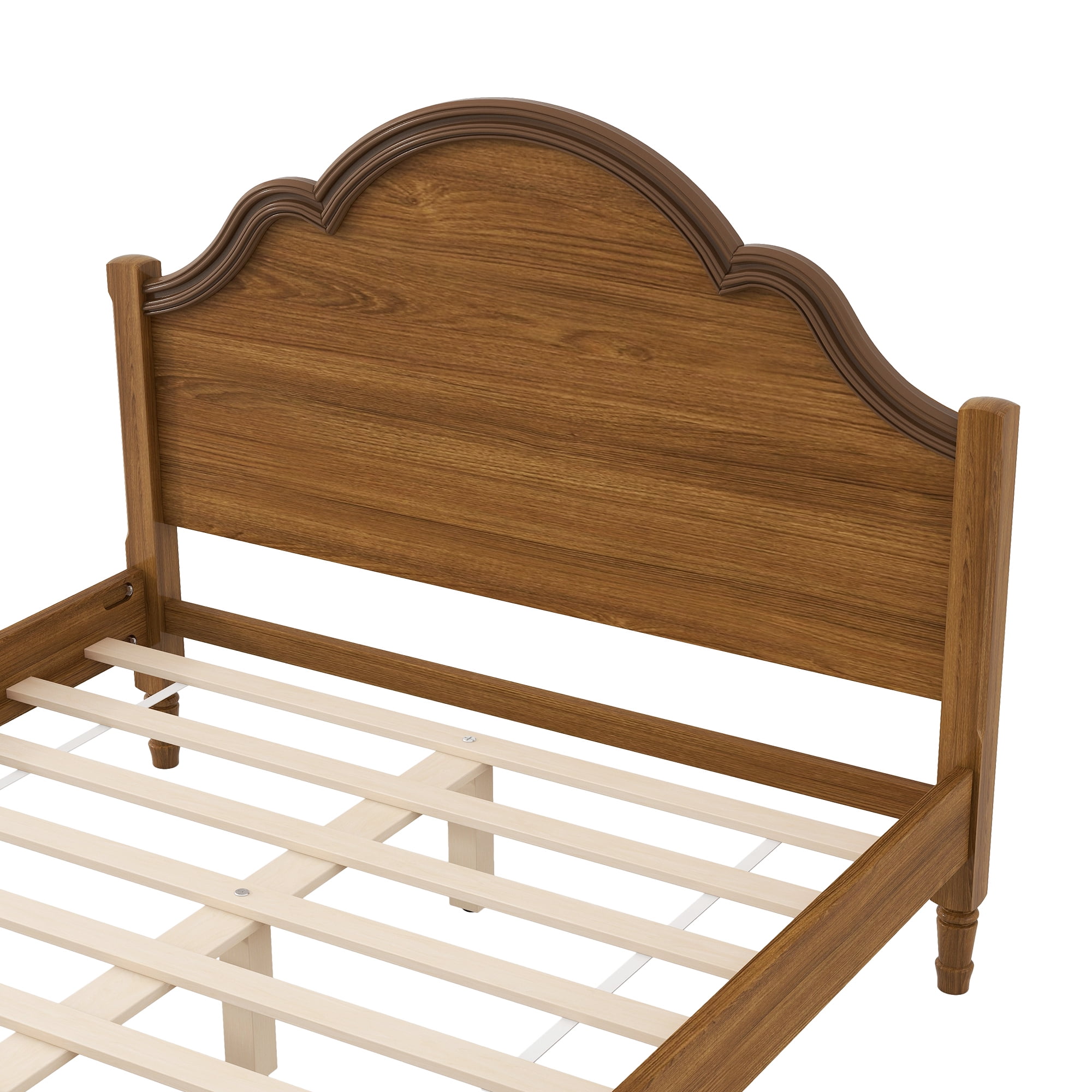 Euroco Wood Queen Size Platform Bed with Headboard, No Spring Box Needed, Walnut