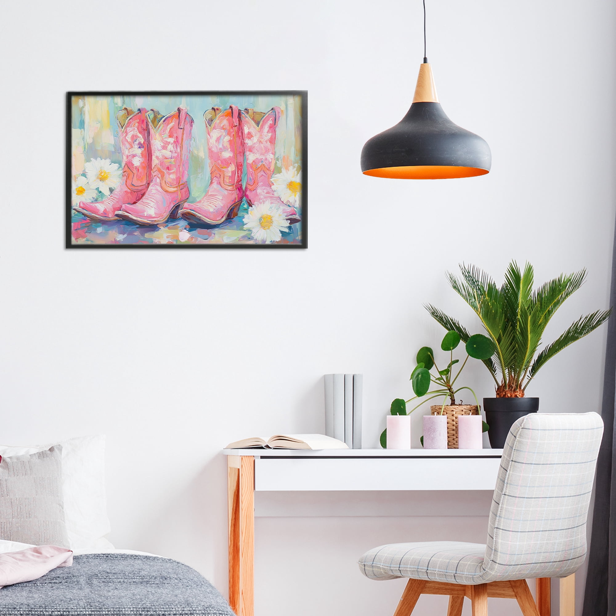 Stupell Industries Pink Cowgirl Boots Pairs Black Framed Giclee Art, design by Tina LeCour