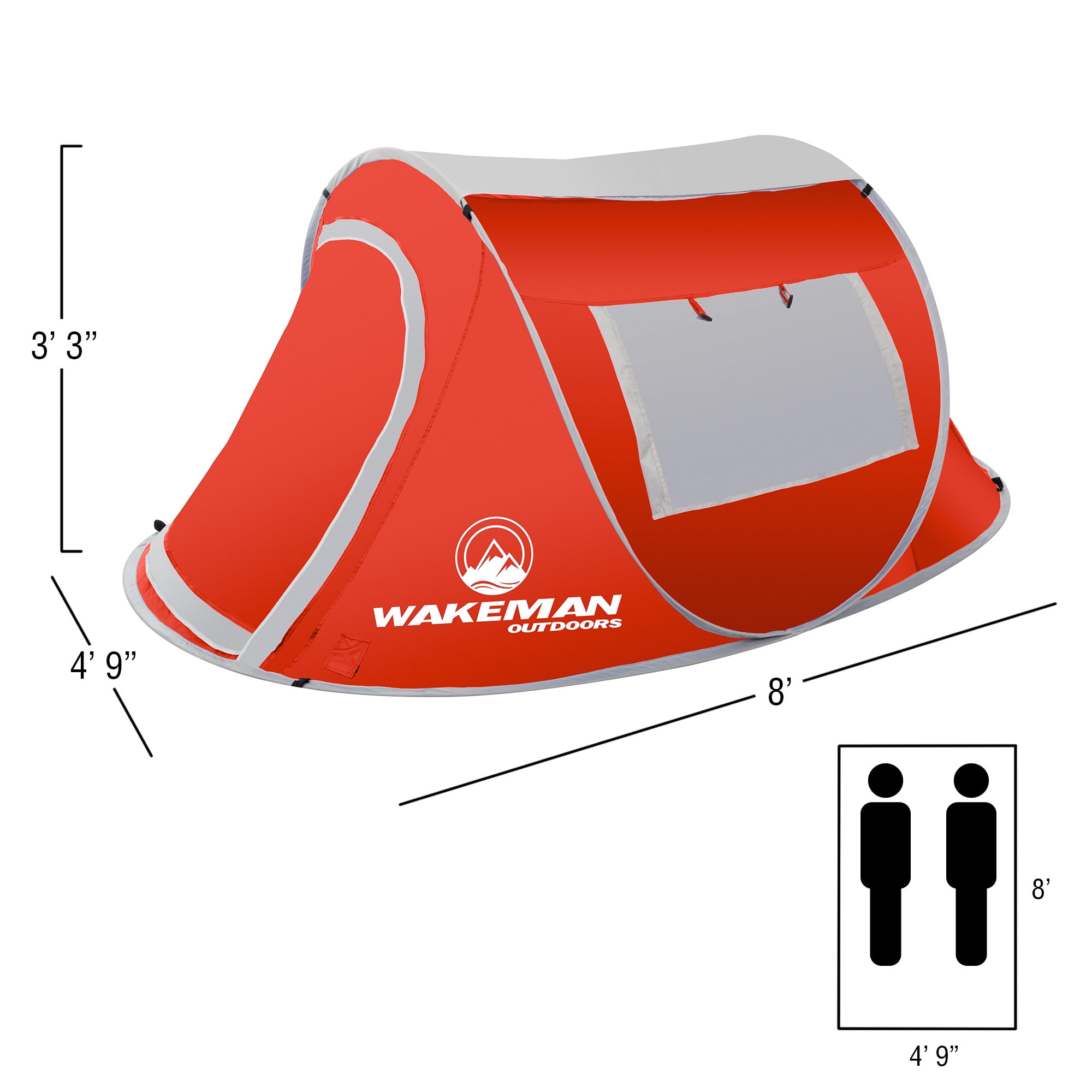 Pop-up Tent 2 Person, Water Resistant Barrel Style Tent for Camping With Rain Fly And Carry Bag, Sunchaser 2-person Tent By Wakeman Outdoors (Red)
