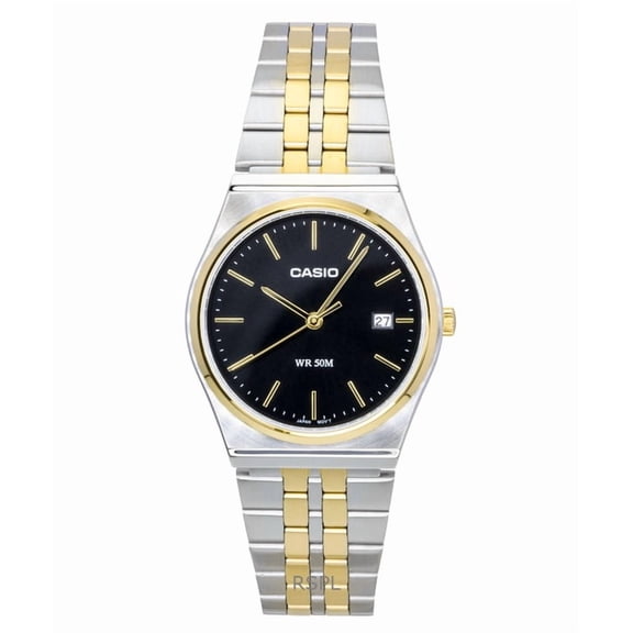 Casio Analog Two Tone Stainless Steel Black Dial Quartz MTP-B145SG-1AV Men's Watch