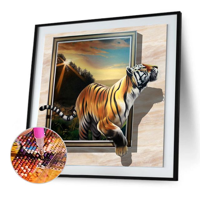 Cuadros Decorativos 5D bricolaje diamante pintura tigre kits completo redondo taladro rhinestone mosaico arte animal Tmvgtek embutido en tela