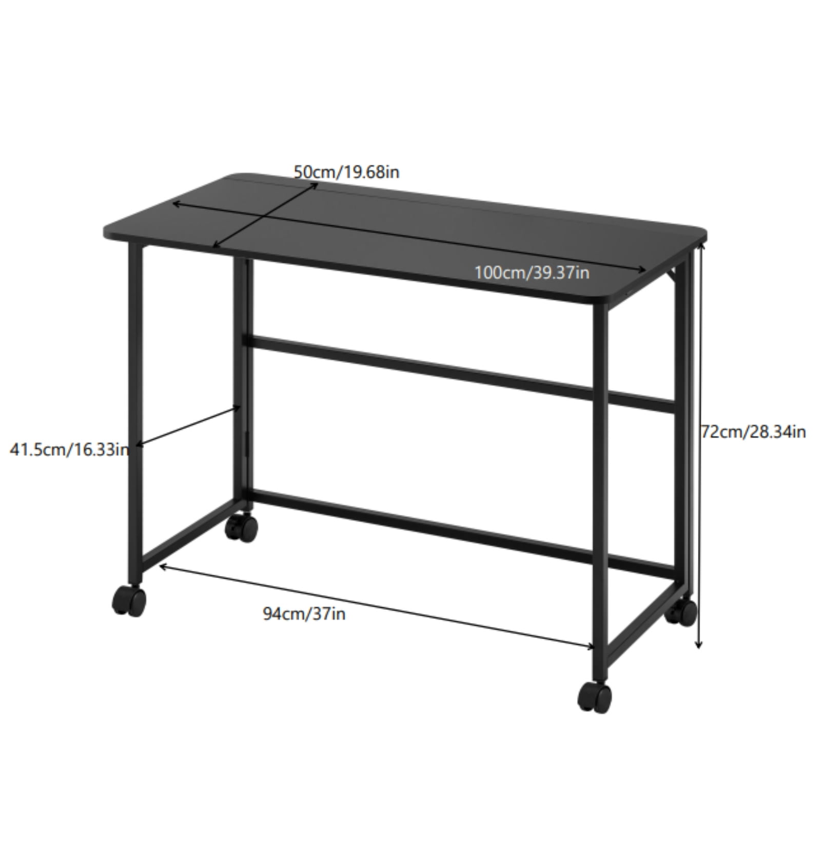 Funnil 39.37'' Folding Standing Desk with Rolling Wheels for Small Space, Compact Portable Table Writing Computer Desk in Study, Home Office Foldable Office Desk for Bedroom and Living Room
