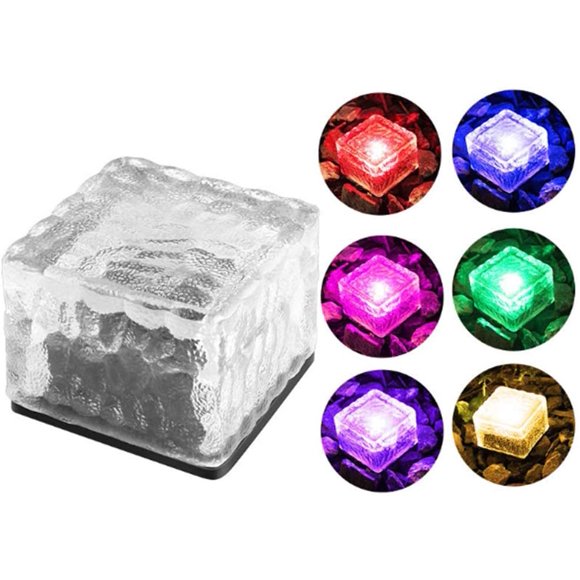 Solar Glass Brick Lights,LED Square Solar Ice Floor Tile Buried Lightwaterproof Ice Cube Rocks Garden Light for Outdoor Road Yard,Colorful