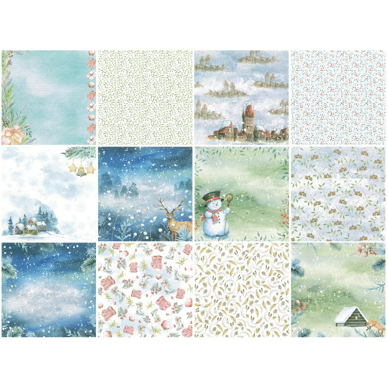 Wrapables 6x6 Decorative Single-Sided Scrapbook Paper for Arts & Crafts Projects, Scrapbooking, Card-Making, Snowy Winter Theme, Size: 24 Sheets
