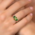 thumbnail image 4 of Gem Stone King 18K Rose Gold Plated Silver Green Peridot and Green Created Emerald Filigree Style 3 Stone Ring for Women (2.12 Cttw, Oval 8X6MM and 6X4MM) (Size 6), 4 of 6