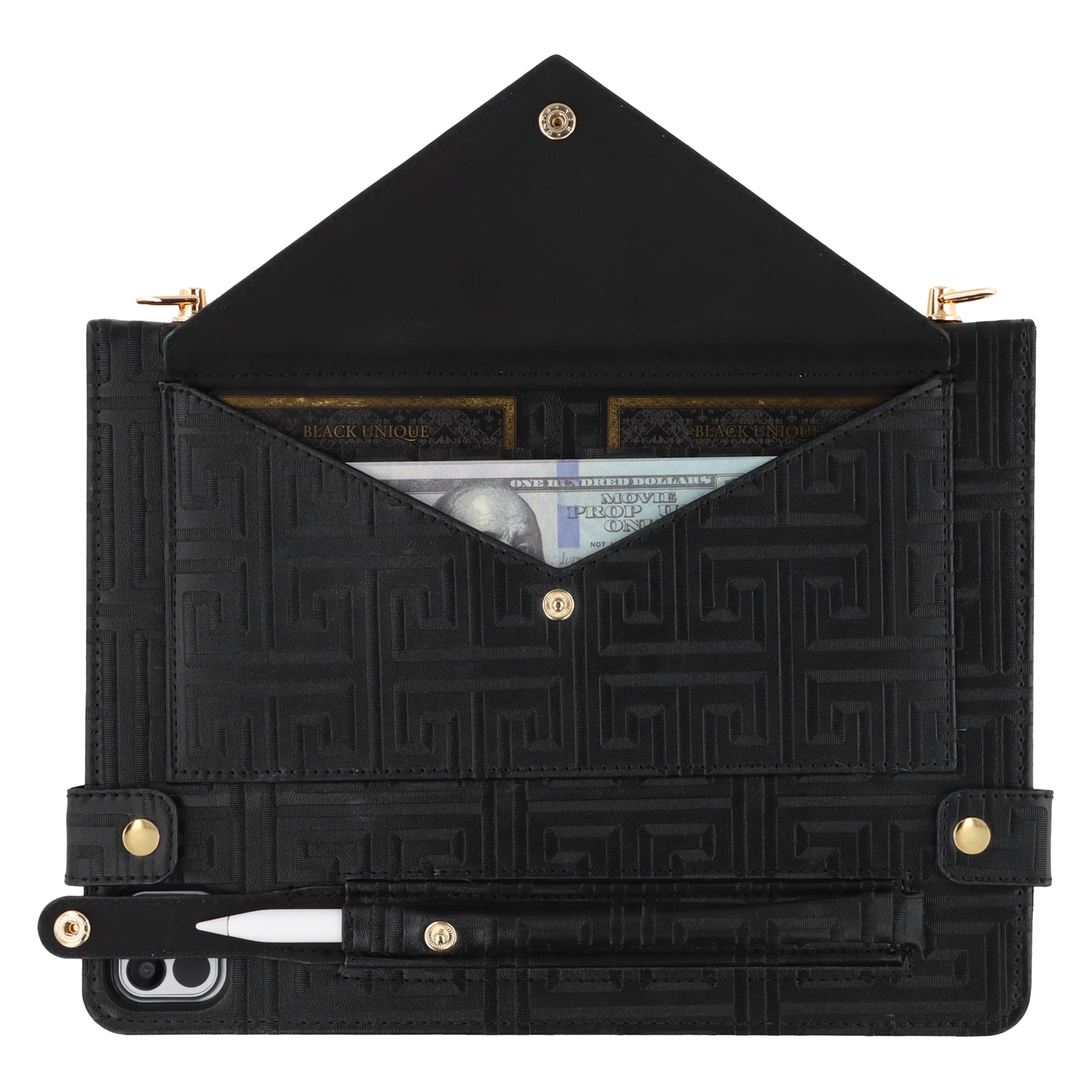 Dteck for iPad 10th Generation Case, Portfolio Case Shoulder Bag for 10.9-inch iPad 10th Gen, PU Leather Business iPad Case with Pencil Holder Envelope Pocket Hand Strap Holder,Black