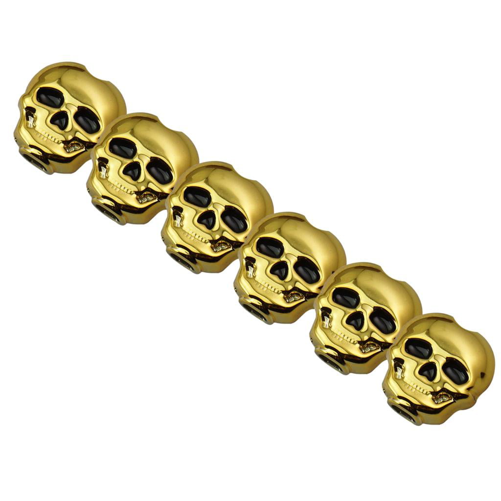 Gold 3R+3L Set Guitar Tuning Pegs Skull Button Keys Machine Heads Tuners 