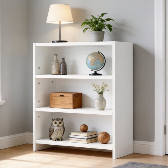 3-Tier Adjustable Open Bookcase, Freestanding White Wood Storage Shelf, 88lbs Load Capacity Display Rack for Bedroom, Living Room, Home Office