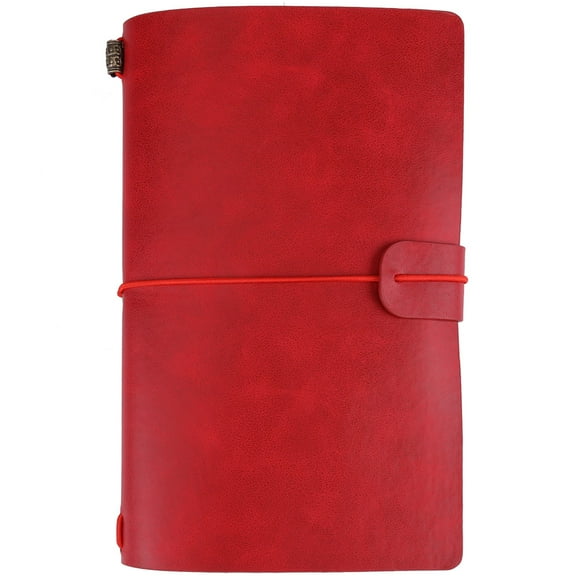 Cuaderno de viaje clásico de piel sintética, personalizado, diario, bloc de notas recargable (rojo)