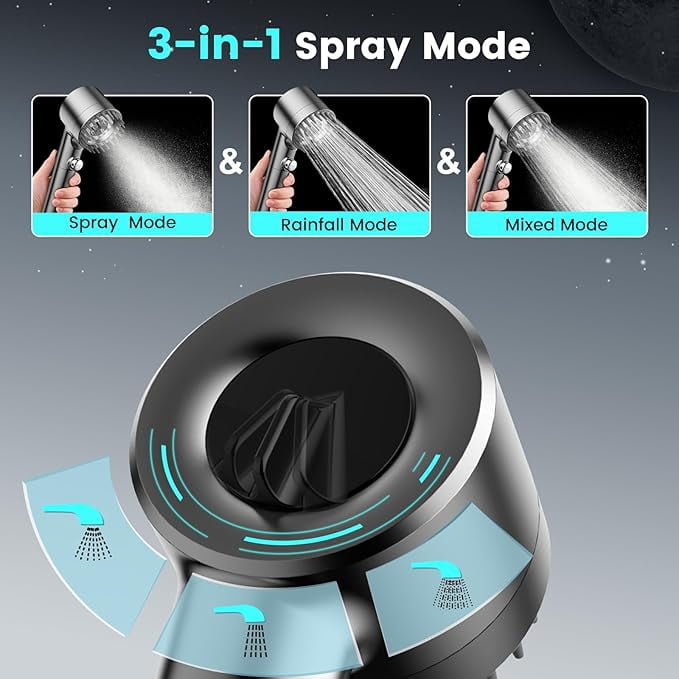 Beteliva RV Handheld Shower Head with Hose, High Pressure 3-Mode Filtered, Water-Saving, Scalp Massage,RV, Camper & Travel Trailer,Easy Installation