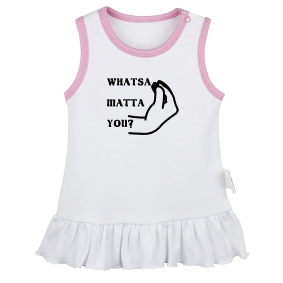 iDzn Italian Whatsa Matta You Funny Dresses For Baby, Newborn Babies Skirts, Infant Princess Dress, 0-24M Kids Graphic Clothes (White Sleeveless Dresses, 0-6 Months)