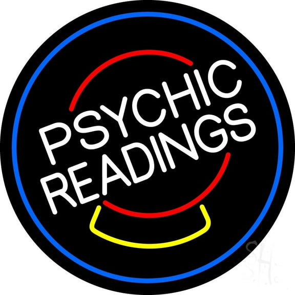 White Psychic Readings Crystal LED Neon Sign 18 X 18 - inches Black Square Cut Acrylic Backing, with Dimmer - Bright and Premium built indoor LED Neon Sign for Storefront.