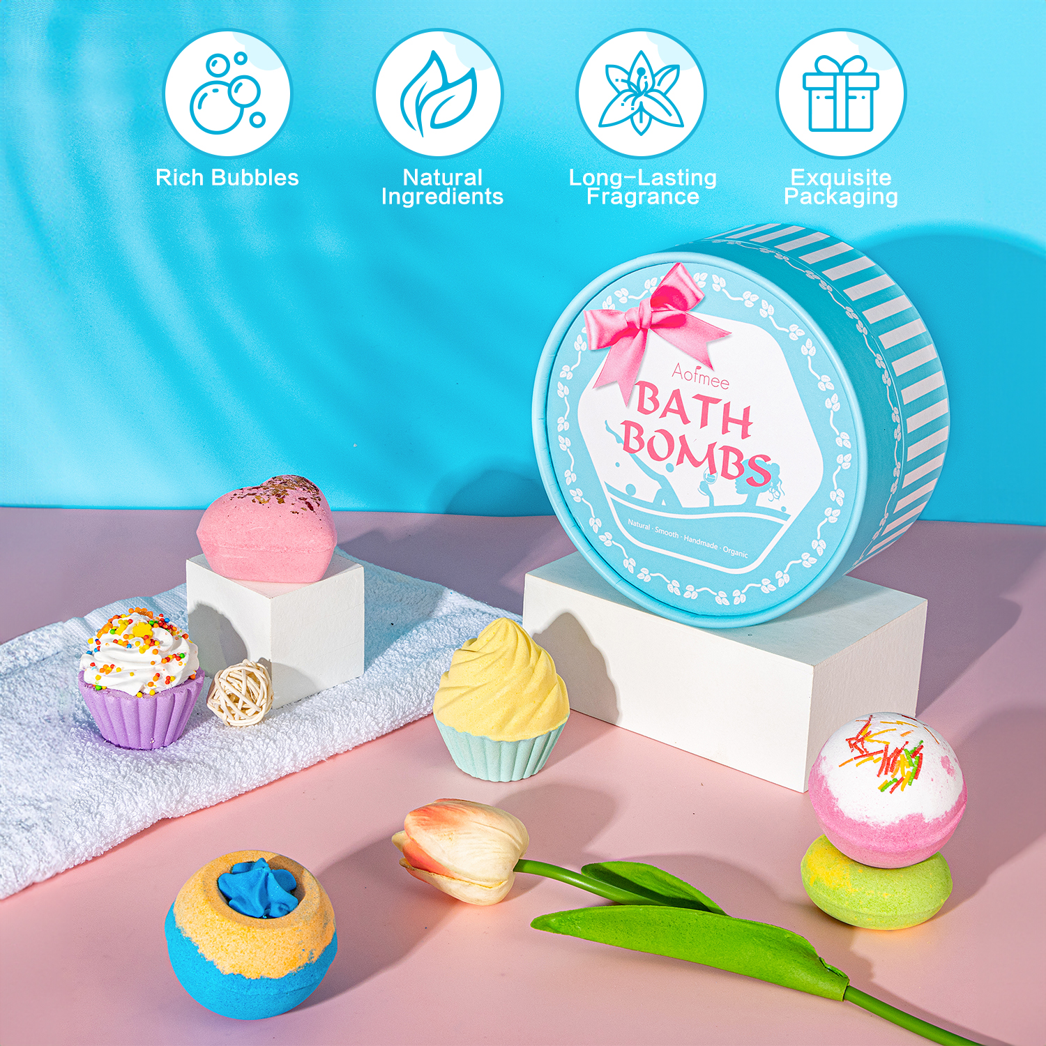 Aofmee Bath Bombs Set, 6 Scents, Lavender & Fruity photo 6