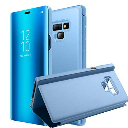 AICase Galaxy Note 9 Case, Luxury Translucent View Window Front Cover Mirror Screen Flip Smart Electroplate Plating Stand 360 Full Body Protective Case for Samsung Galaxy Note 9 (Ocean Blue)