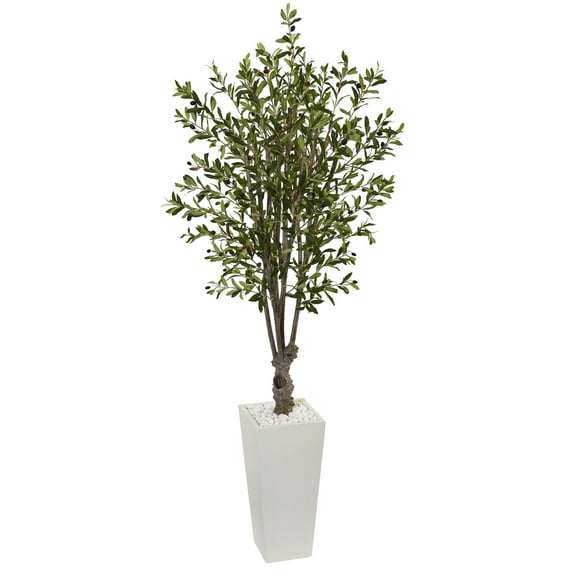 Nearly Natural 6' Olive Artificial Tree in White Tower Planter