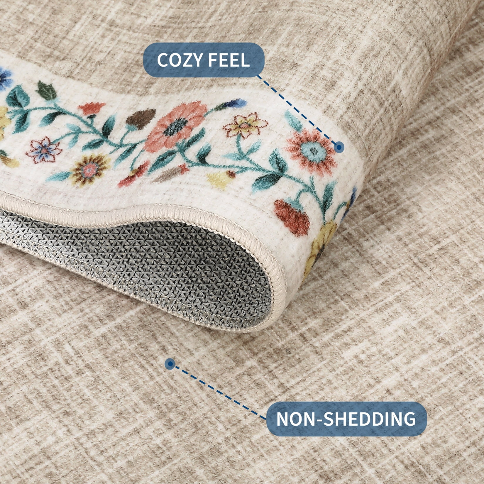 Hasoo Washable Living Room Area Rug 10x13 Large Modern Floral Border Soft Non Slip Indoor Light Camel Carpet