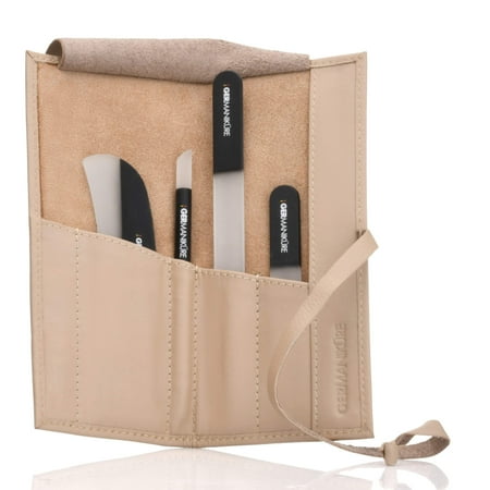 Crystal Glass Nail File Set in Leather Case, Made in Czech Republic - Nail File, Guided Moon File, Glass Cuticle Remover Pusher