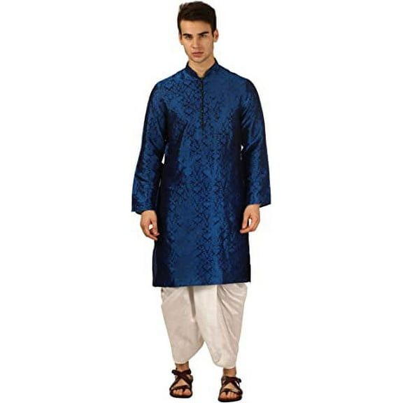 Royal Kurta Men's Silk Blend Dhoti Kurta Set (44, Blue)