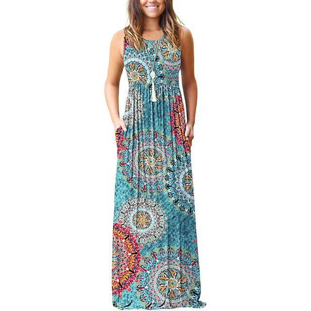 Vestido largo suelto sin mangas de verano para mujer Vestido largo casual con bolsillos Ormromra