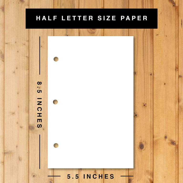 Dynamico Half Letter Blank Paper, 3 Hole Punched, Bright White Printer Binder Refill, 8.5 x 5.5 Inches, for 3 Ring Binders and Clipboards, 24lb Bond