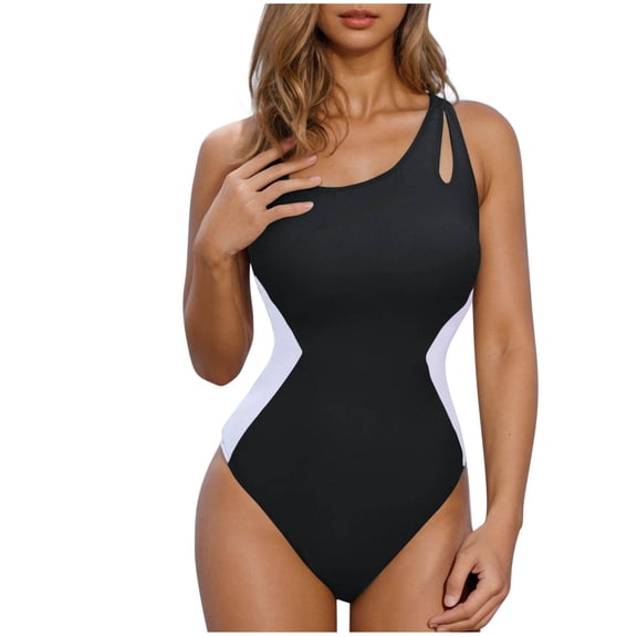 UTSJKR Women's Sporty Swimsuits Oen Shoulder Bathing Suits One Piece Athletic Swimwear Surfing Training Monokini Beach Wear Black S