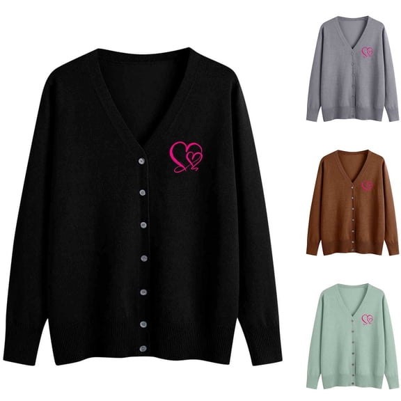 Hfnxid Cardigan Sweaters for Women Lightweight Long Sleeve Button Up Coat Embroidered Knit Sweater Casual V Nek Outerwear Green XXL