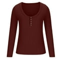 thumbnail image 1 of AherBiu Womens Long Sleeve Tops Ribbed Knitted Button Round Neck Undershirts Slim Fitted Stretchy Basic Tops, 1 of 4