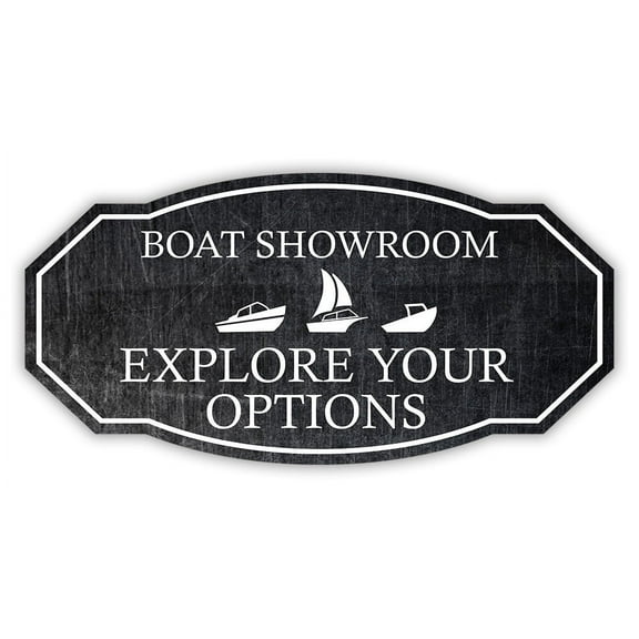 Victorian Plus Boat Showroom – Explore Your Options Wall or Door Sign | Easy Installation | Boat Shops And Warehouses (Steel) - Large