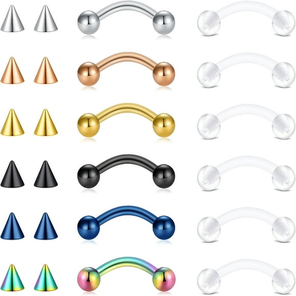 DESIGNICE Eyebrow Piercing Jewelry Vertical Labret Lip Jewelry Curved Barbell 16G Tiny Eyebrow Rings Belly Ear Helix Conch for Women Men with Clear Piercing Retainer
