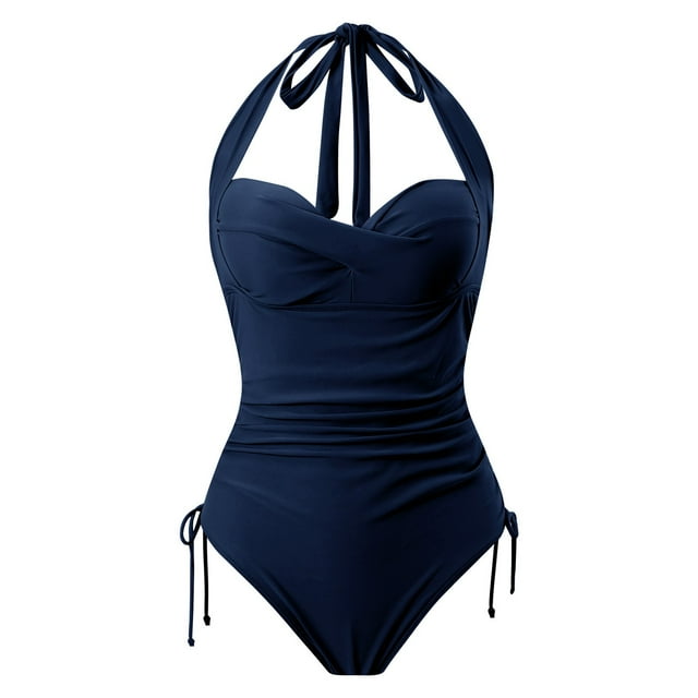 Aayomet Maillot de Bain Femme Résistant au Chlore Col Rond une Pièce Sportif Imprimé, Bleu G