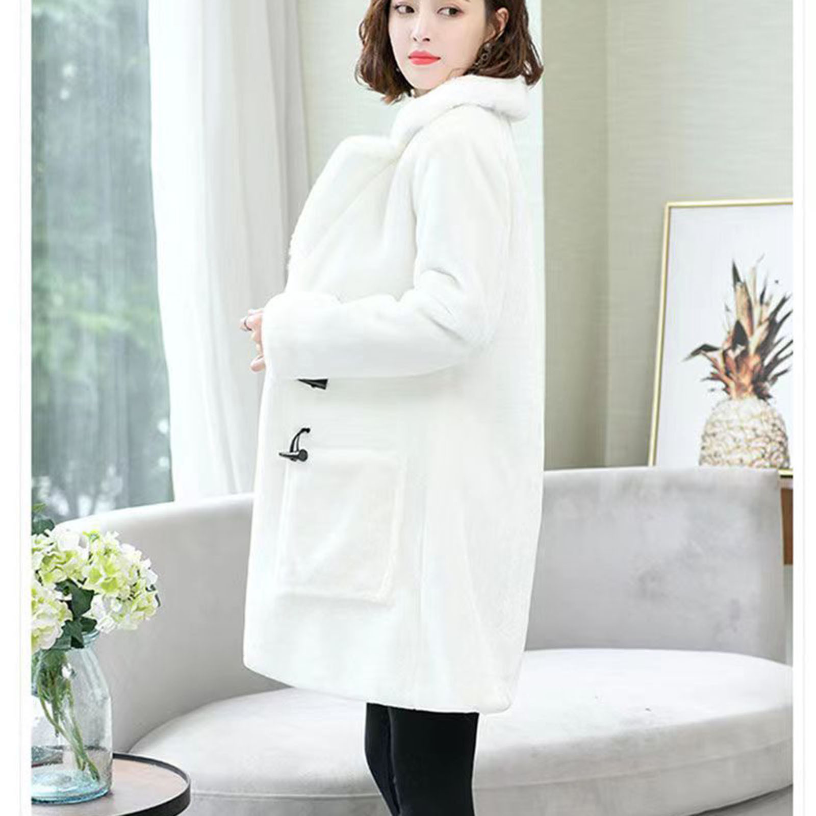 BLVB Women's 2024 Fashion Winter Coat Long Sleeve Lapel Oversized Fuzzy ...