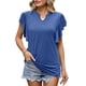 thumbnail image 1 of Top de manga corta Color puro manga con volantes blusa holgada informal Top de mujer agradable para la piel para ir de compras y citas, 1 of 6