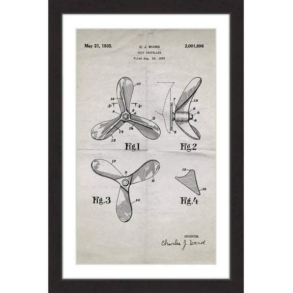 "Ship Propeller 1933 Old Paper" Framed Painting Print