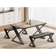 thumbnail image 1 of Juego de Comedor para 4 con Mesa y 2 Bancos Plegables Estructura de Metal en Forma Z que Ahorra Espacio para Cocina y Sala Gris, 1 of 7