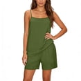 thumbnail image 6 of Bloomae Women's Summer Linen 2 Piece Outfits Loose Sleeveless Adjustable Spaghetti Strap Tank Tops and Shorts Set with Pockets Matching Loungewear Army Green M, 6 of 8